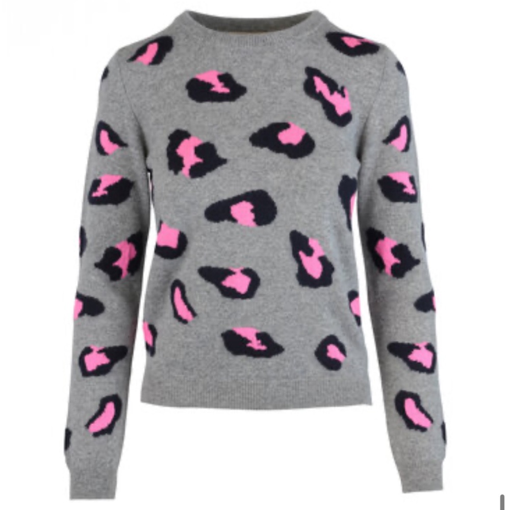 Jumper 1234 Gray & Pink Leopard Print Cashmere Sweater